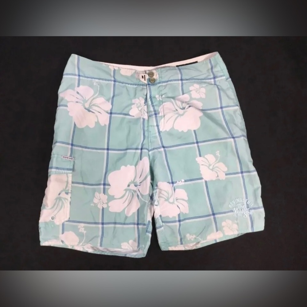 Kevingston Mens Green Floral Swin Board Shorts Size M